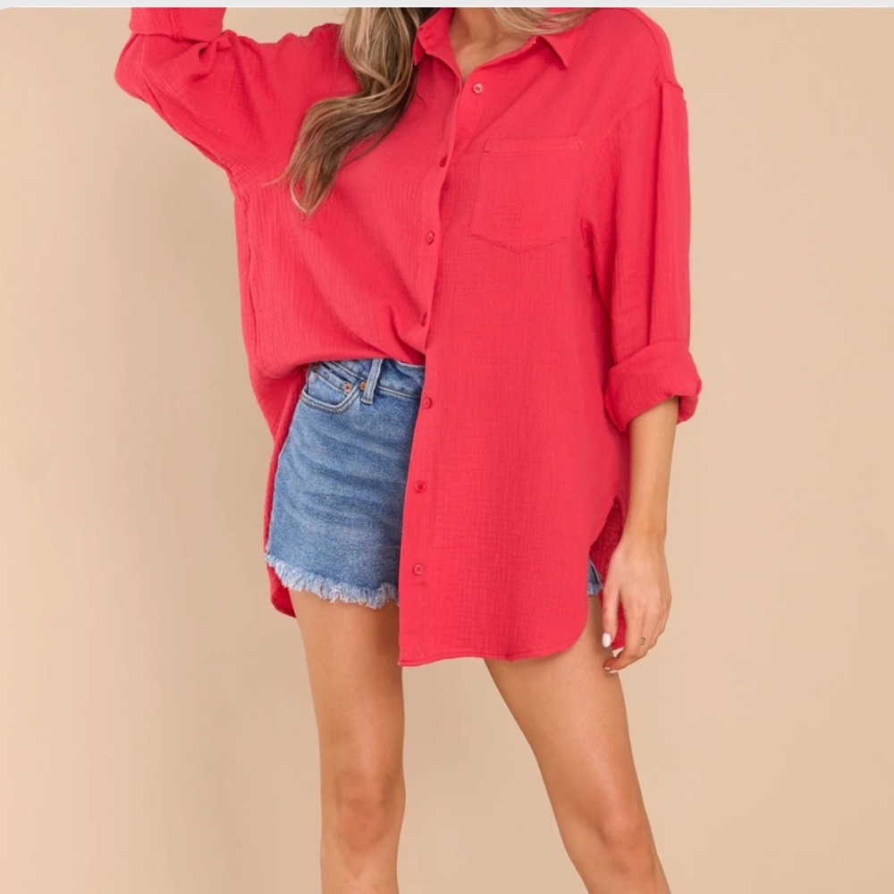 The Grass Is Greener Red Gauze Top